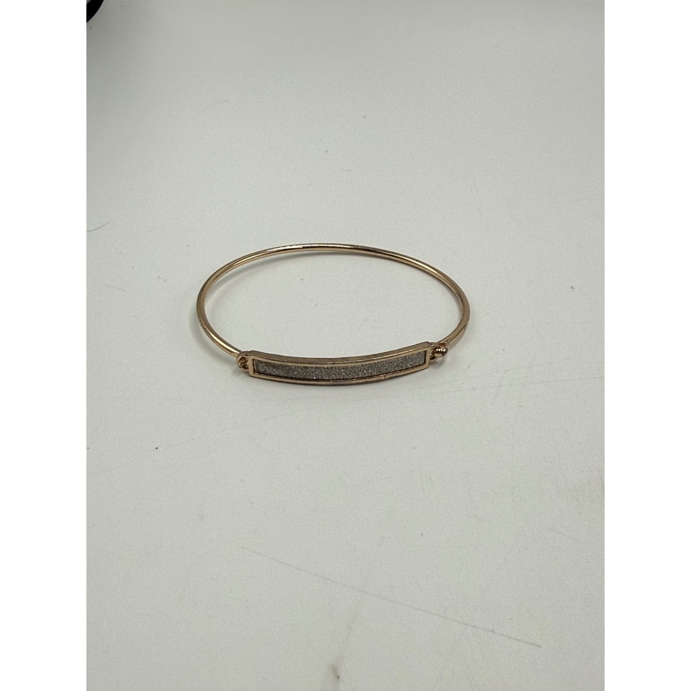 Rose Gold Tone Glitter Bar Hook Bangle Bracelet Minimalist Shimmer Jewelry